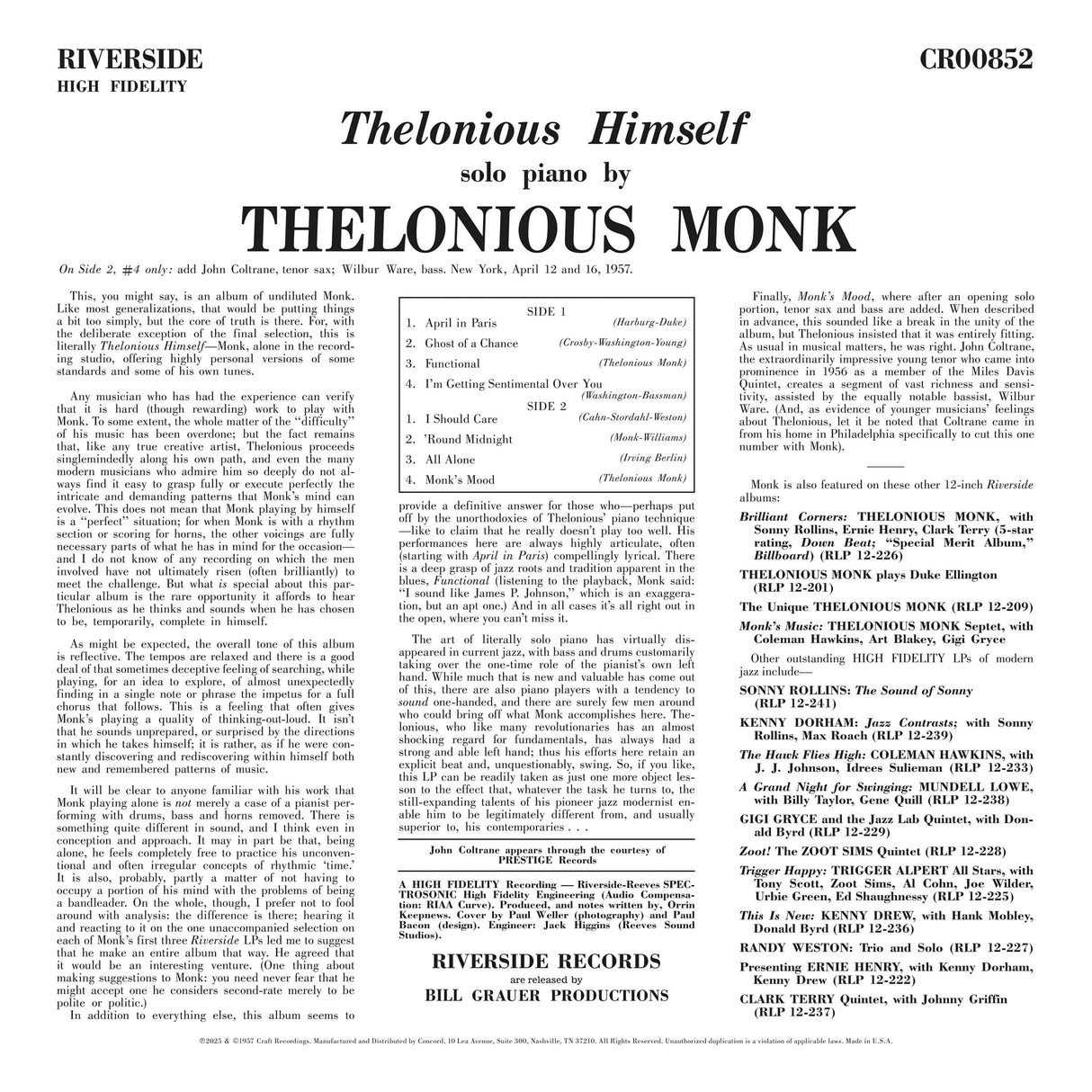 Monk, Thelonious -  Thelonious Himself