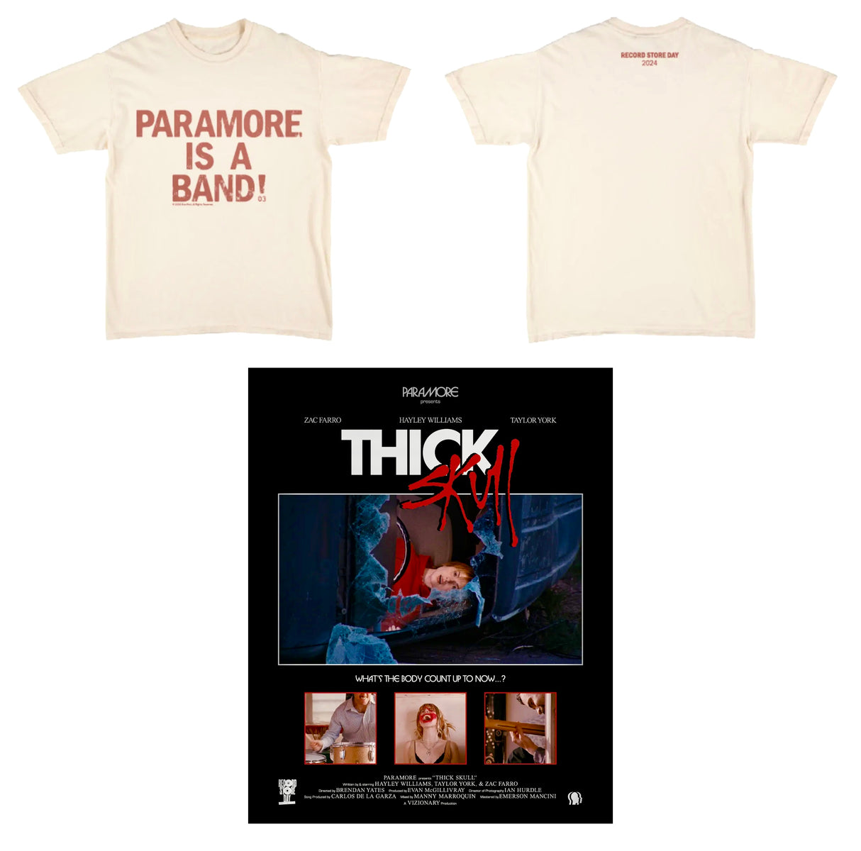 Paramore is a Band! Shirt w/Thick Skull Poster Bundle